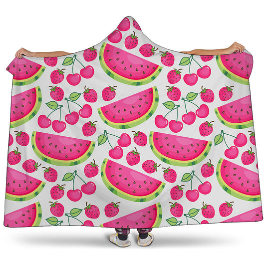 Cute Berry Watermelon Pattern Print Hooded Blanket