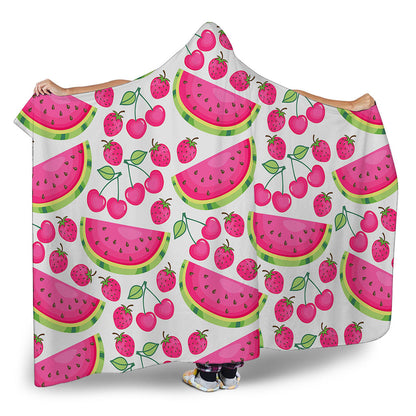 Cute Berry Watermelon Pattern Print Hooded Blanket
