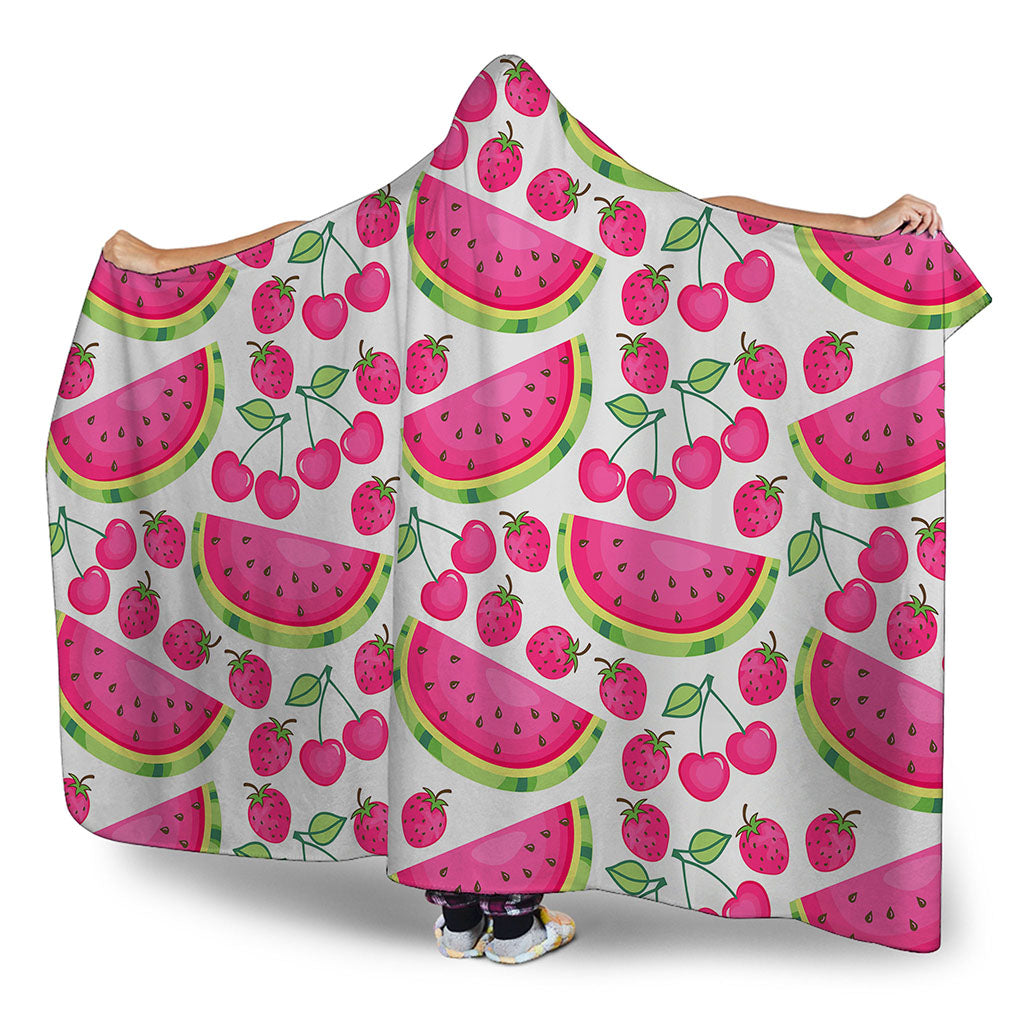 Cute Berry Watermelon Pattern Print Hooded Blanket