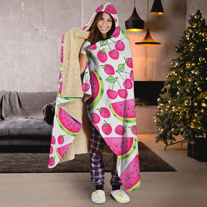 Cute Berry Watermelon Pattern Print Hooded Blanket