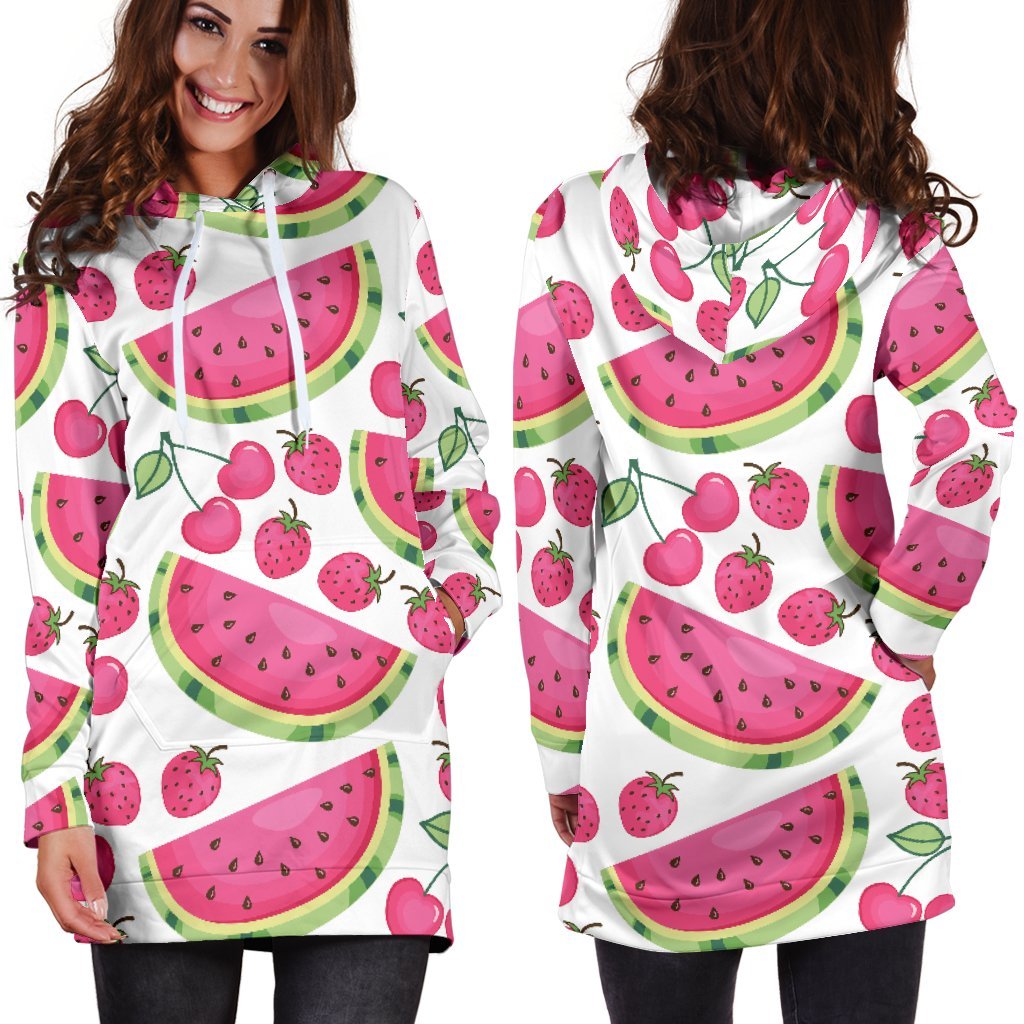 Cute Berry Watermelon Pattern Print Hoodie Dress GearFrost