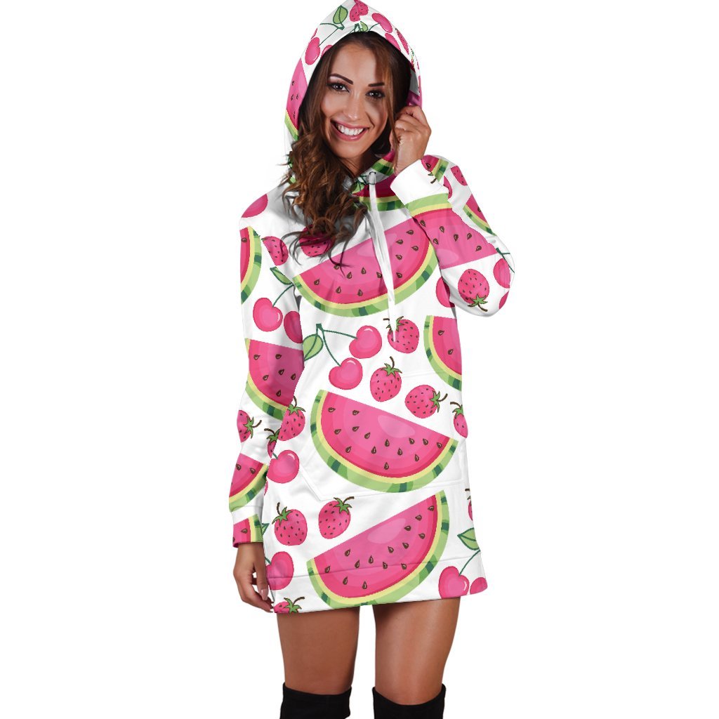 Cute Berry Watermelon Pattern Print Hoodie Dress GearFrost