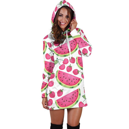 Cute Berry Watermelon Pattern Print Hoodie Dress GearFrost