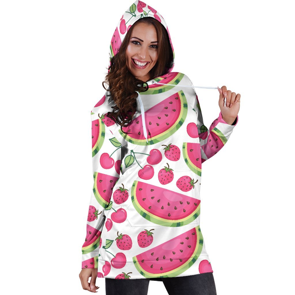 Cute Berry Watermelon Pattern Print Hoodie Dress GearFrost