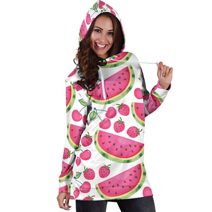 Cute Berry Watermelon Pattern Print Hoodie Dress GearFrost