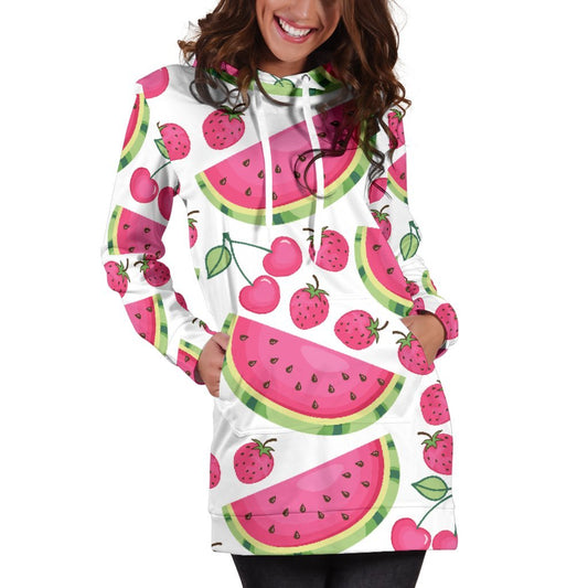 Cute Berry Watermelon Pattern Print Hoodie Dress GearFrost