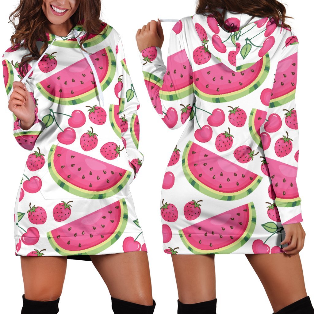 Cute Berry Watermelon Pattern Print Hoodie Dress GearFrost
