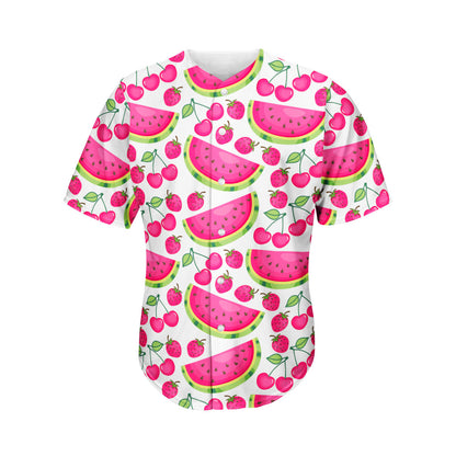 Cute Berry Watermelon Pattern Print Men's Baseball Jersey