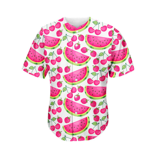 Cute Berry Watermelon Pattern Print Men's Baseball Jersey