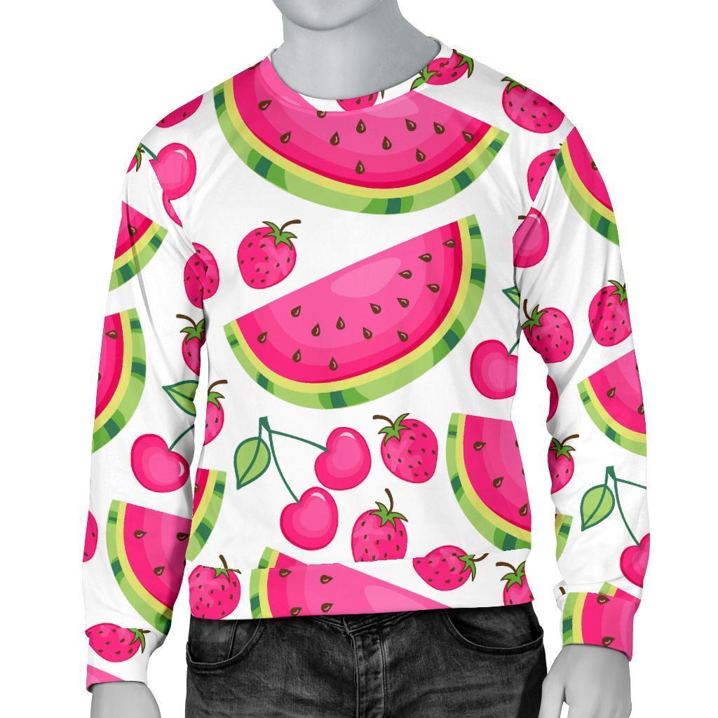 Cute Berry Watermelon Pattern Print Men's Crewneck Sweatshirt GearFrost
