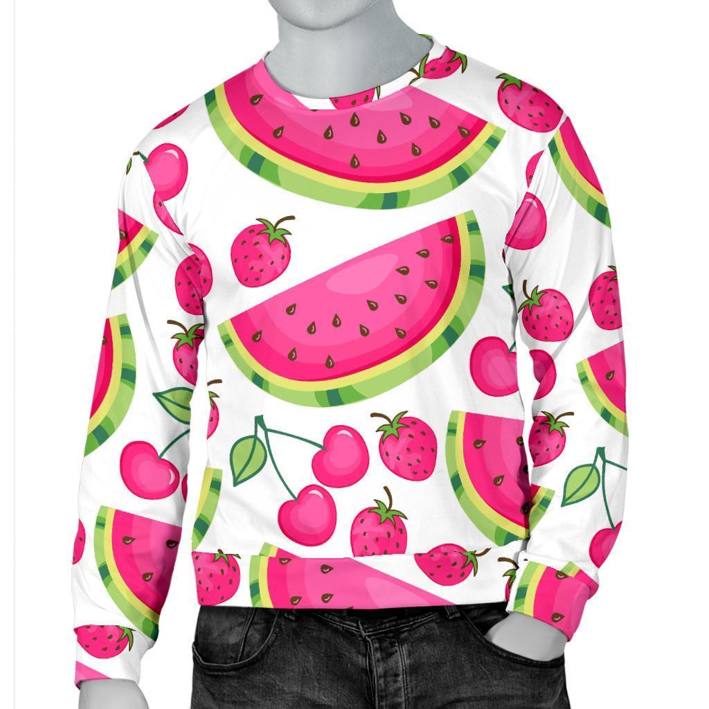 Cute Berry Watermelon Pattern Print Men's Crewneck Sweatshirt GearFrost