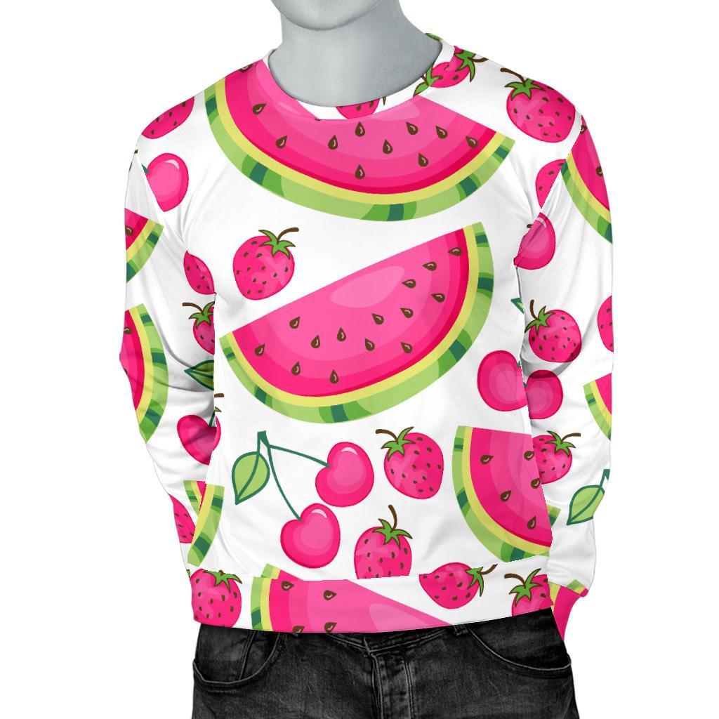 Cute Berry Watermelon Pattern Print Men's Crewneck Sweatshirt GearFrost