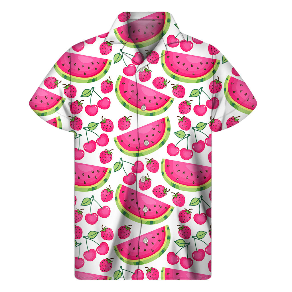 Cute Berry Watermelon Pattern Print Men's Short Sleeve Shirt
