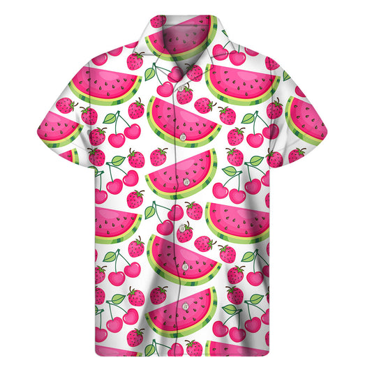 Cute Berry Watermelon Pattern Print Men's Short Sleeve Shirt