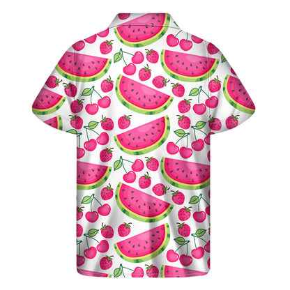 Cute Berry Watermelon Pattern Print Men's Short Sleeve Shirt