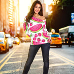 Cute Berry Watermelon Pattern Print Off Shoulder Sweatshirt GearFrost