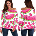 Cute Berry Watermelon Pattern Print Off The Shoulder Sweatshirt