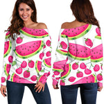 Cute Berry Watermelon Pattern Print Off Shoulder Sweatshirt GearFrost