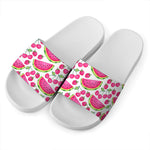 Cute Berry Watermelon Pattern Print White Slide Sandals