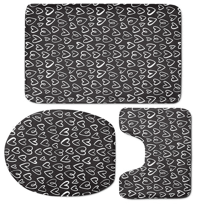 Cute Black And White Heart Pattern Print 3 Piece Bath Mat Set
