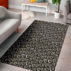 Cute Black And White Heart Pattern Print Area Rug