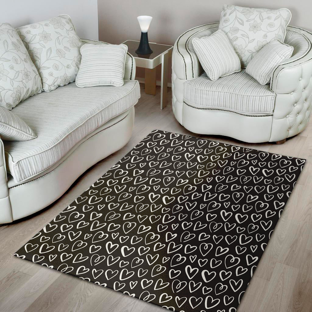 Cute Black And White Heart Pattern Print Area Rug