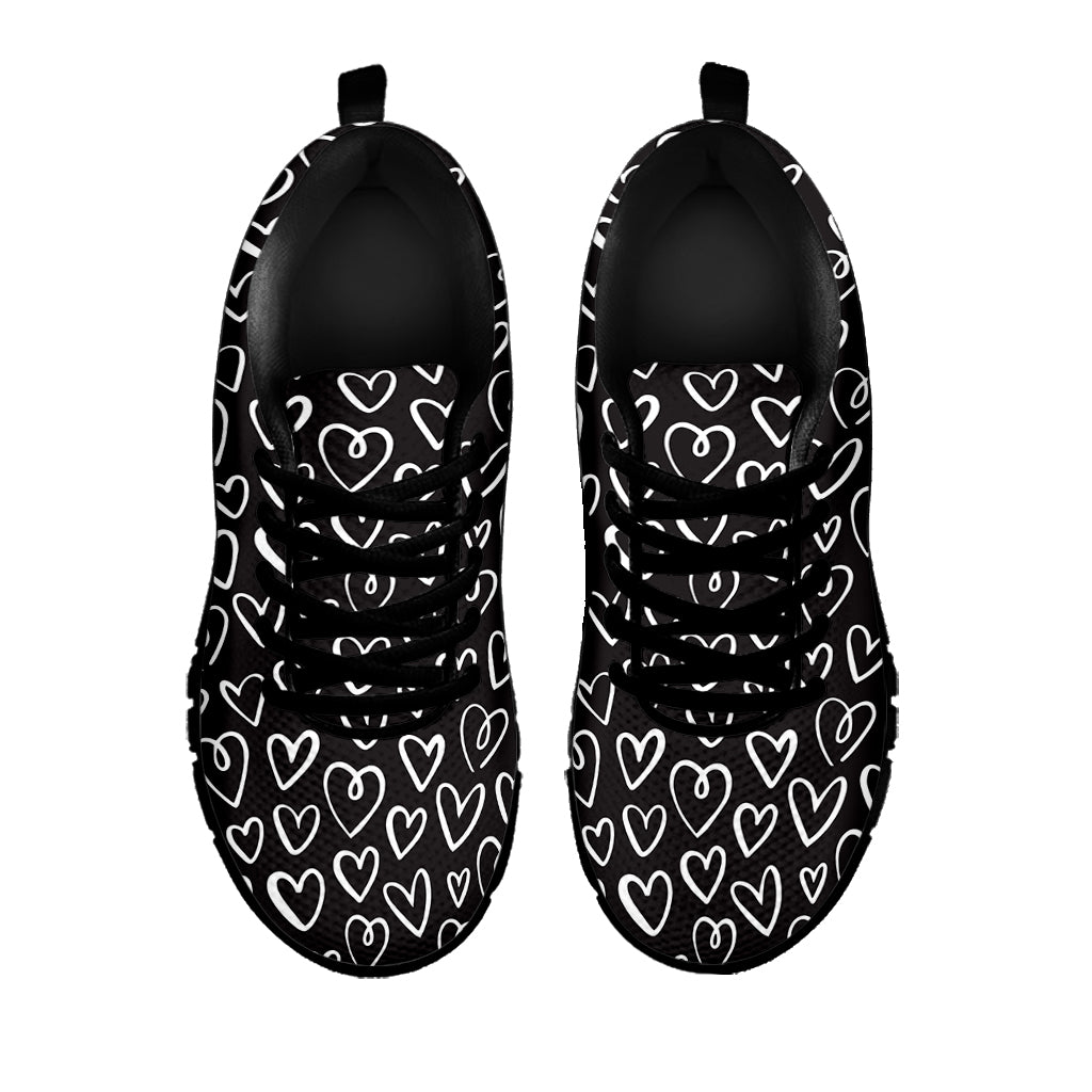 Cute Black And White Heart Pattern Print Black Sneakers