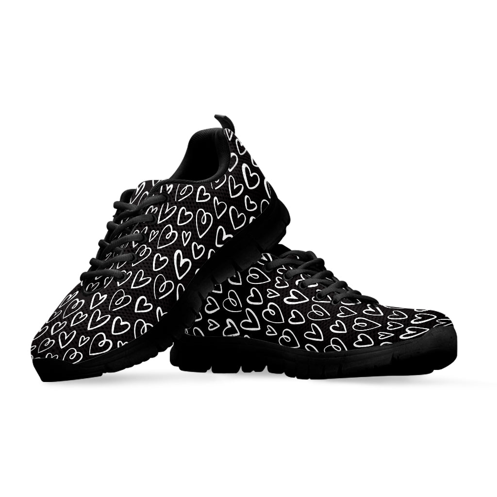 Cute Black And White Heart Pattern Print Black Sneakers