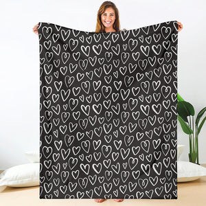 Cute Black And White Heart Pattern Print Blanket