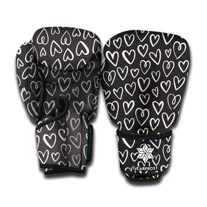 Cute Black And White Heart Pattern Print Boxing Gloves