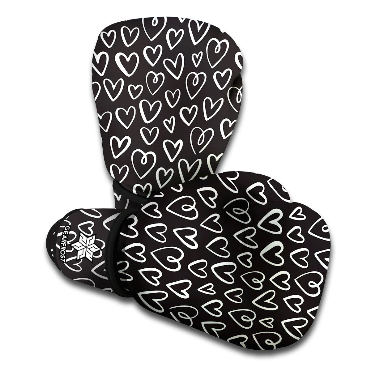 Cute Black And White Heart Pattern Print Boxing Gloves