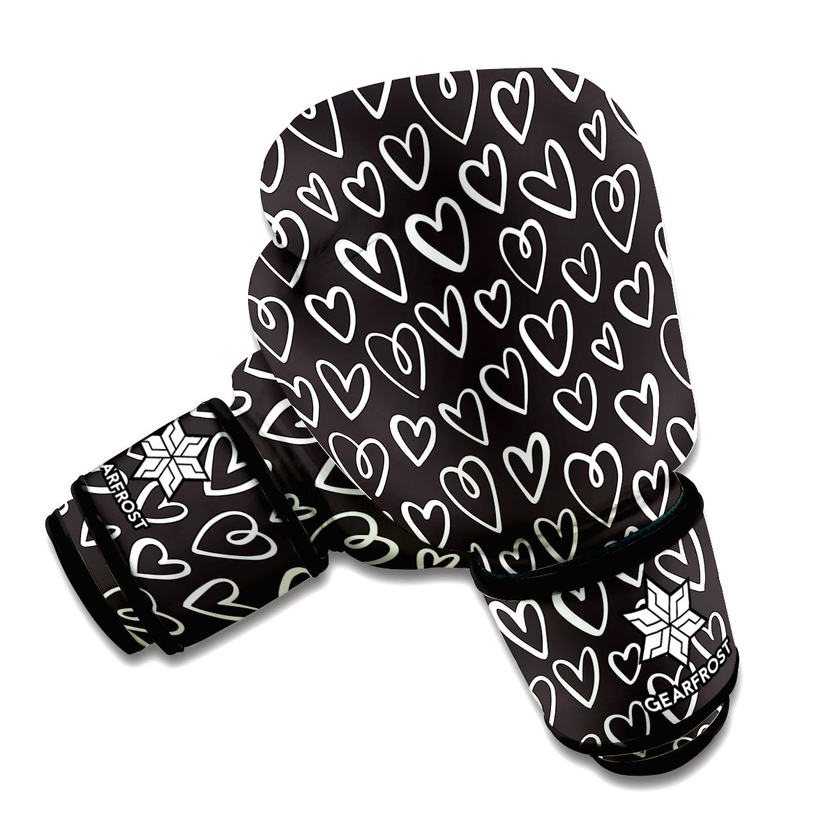 Cute Black And White Heart Pattern Print Boxing Gloves