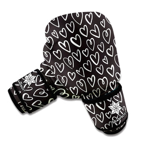 Cute Black And White Heart Pattern Print Boxing Gloves