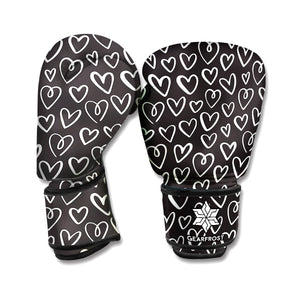 Cute Black And White Heart Pattern Print Boxing Gloves