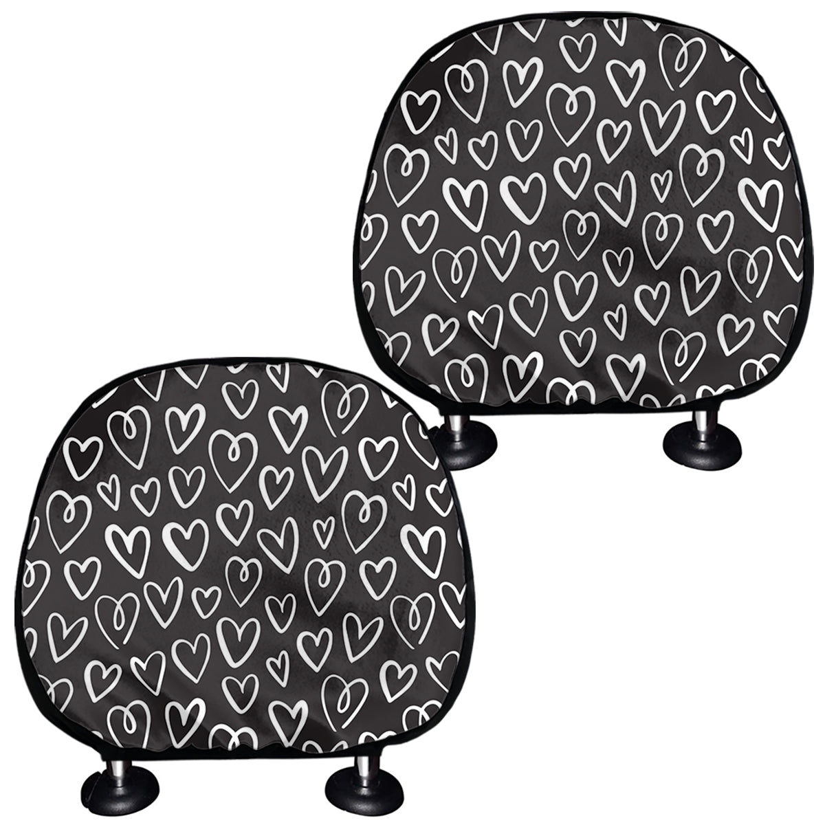Cute Black And White Heart Pattern Print Car Headrest Covers