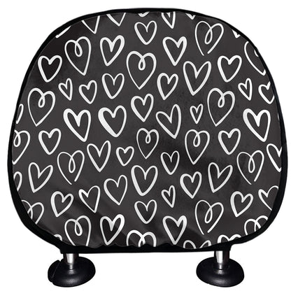 Cute Black And White Heart Pattern Print Car Headrest Covers