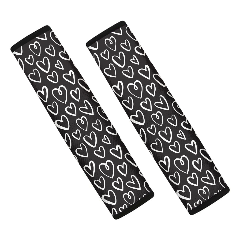 Cute Black And White Heart Pattern Print Car Seat Belt Covers