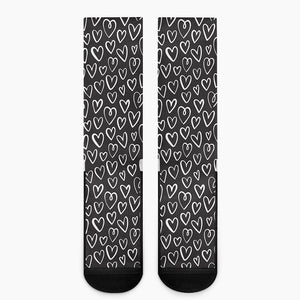 Cute Black And White Heart Pattern Print Crew Socks