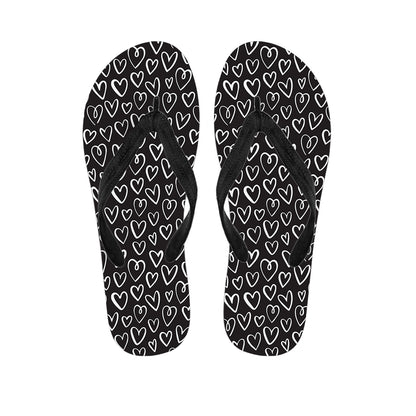 Cute Black And White Heart Pattern Print Flip Flops