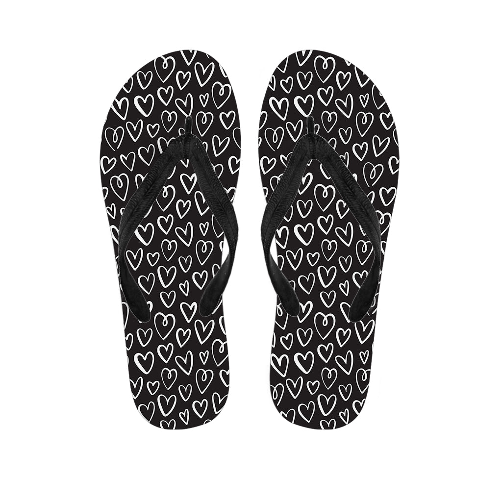 Cute Black And White Heart Pattern Print Flip Flops