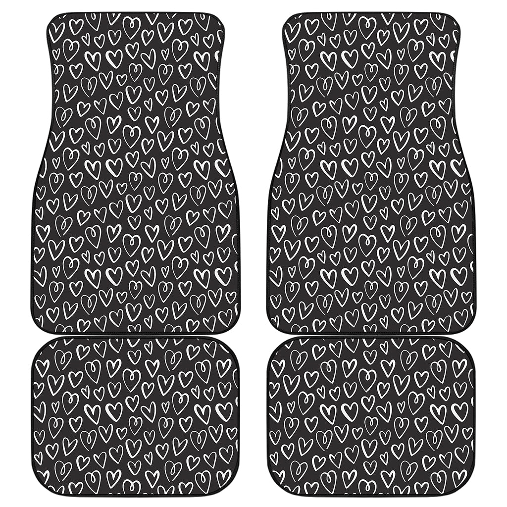 Cute Black And White Heart Pattern Print Front and Back Car Floor Mats