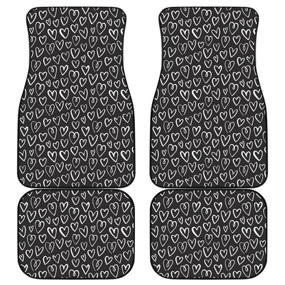 Cute Black And White Heart Pattern Print Front and Back Car Floor Mats