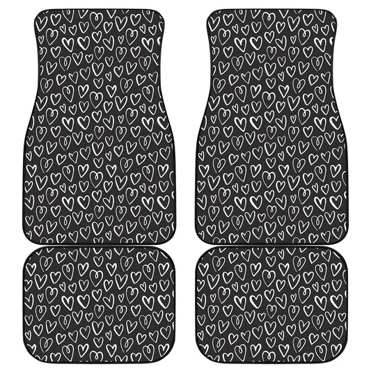 Cute Black And White Heart Pattern Print Front and Back Car Floor Mats