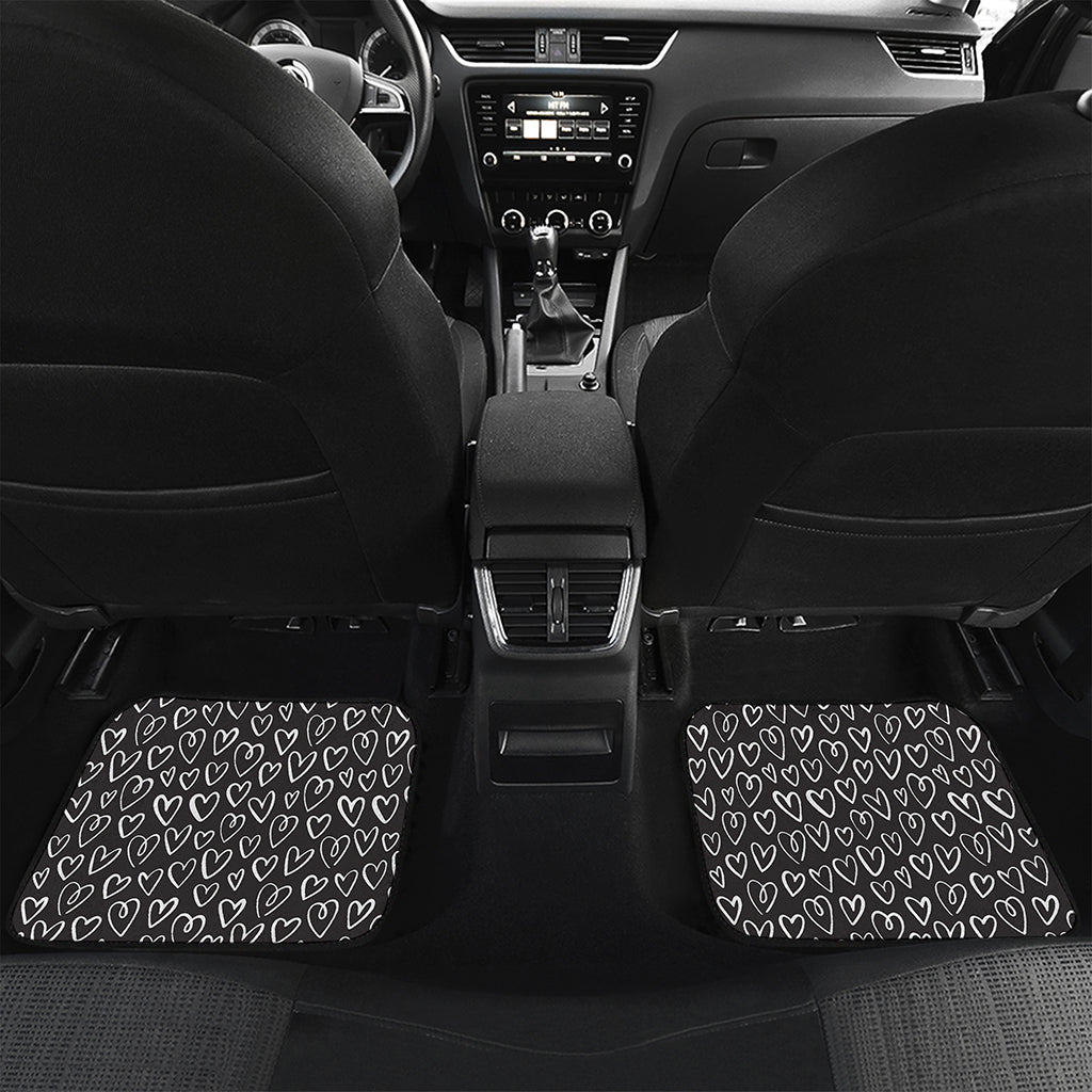 Cute Black And White Heart Pattern Print Front and Back Car Floor Mats