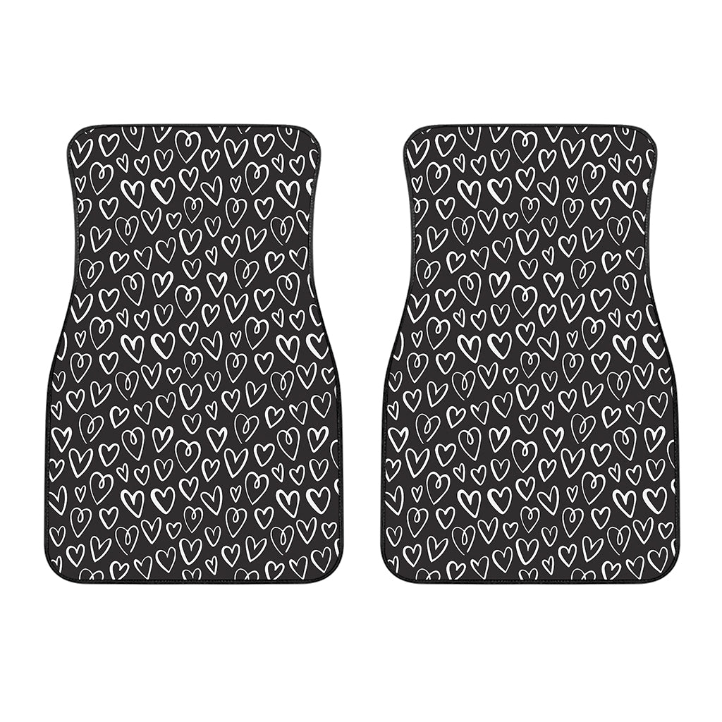 Cute Black And White Heart Pattern Print Front Car Floor Mats