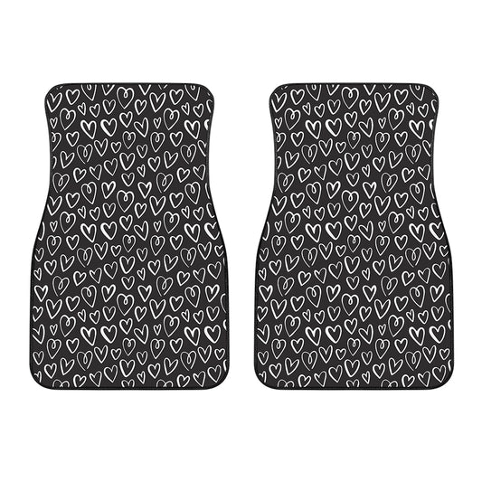 Cute Black And White Heart Pattern Print Front Car Floor Mats