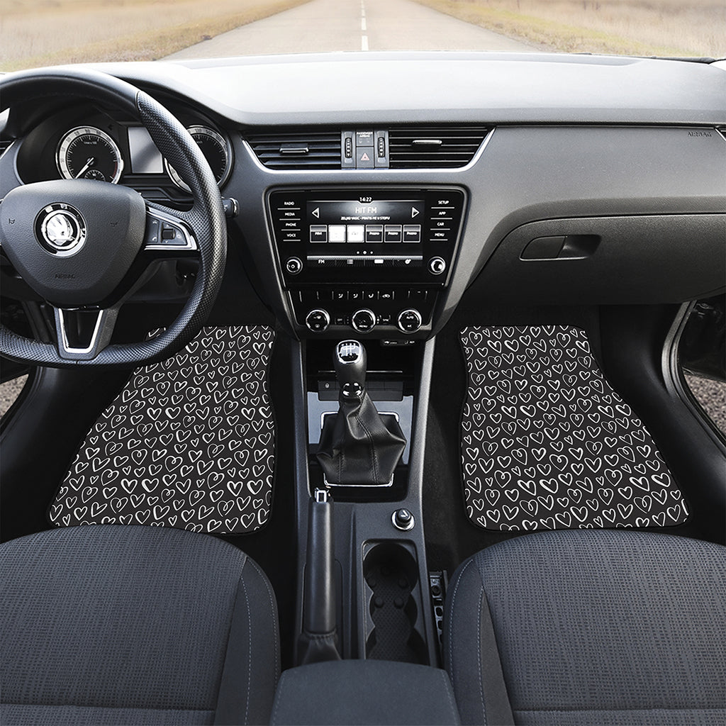 Cute Black And White Heart Pattern Print Front Car Floor Mats