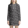 Cute Black And White Heart Pattern Print Pullover Hoodie Dress