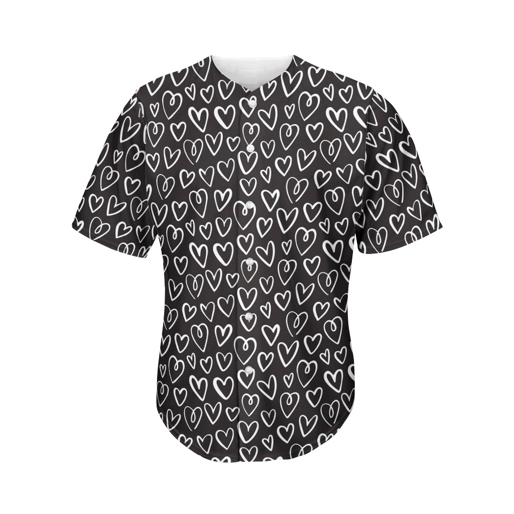 Cute Black And White Heart Pattern Print Men's Baseball Jersey