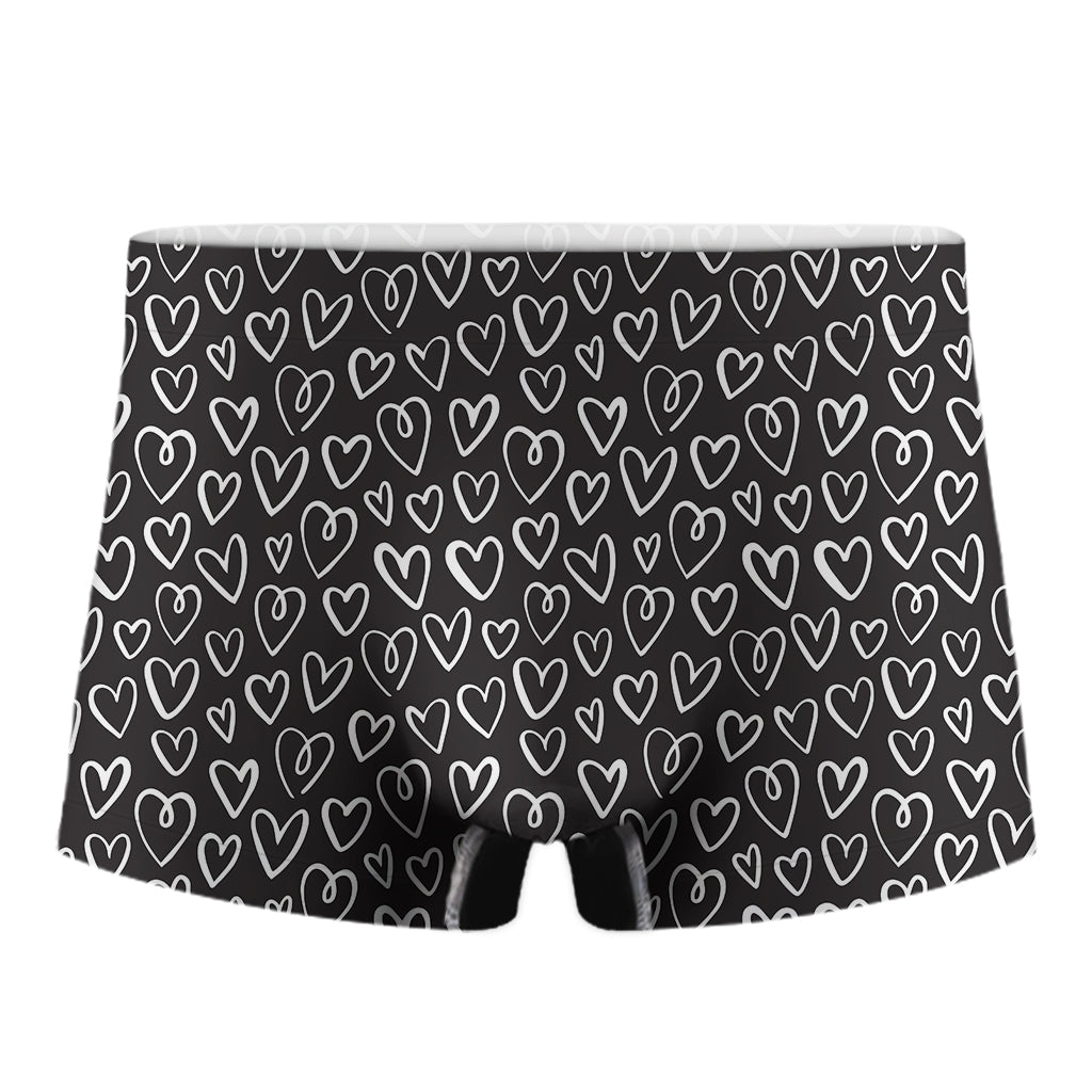 Cute Black And White Heart Pattern Print Men's Boxer Briefs